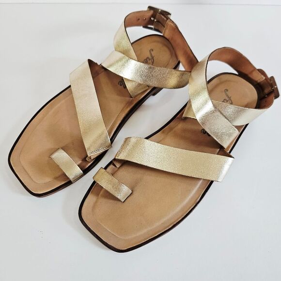 NWOB Free People Collection Romeo Square Toe Leather Wrap Sandal in Platino 36 - Picture 7 of 16